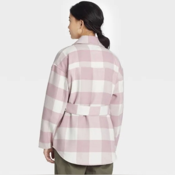 L Women's Pink and White Belted Jacket - Picture 3 of 3